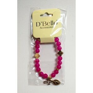 D'Bello Accessories Religious Cross Saint Beaded Charm Bracelet Pink Gold New